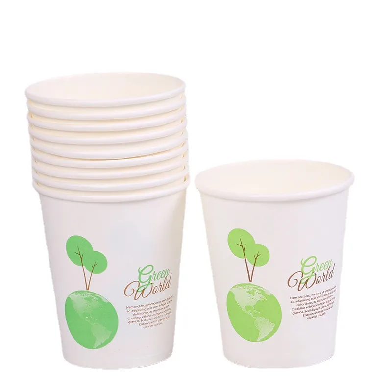9 oz Disposable Paper Cups – Thickened 230ml Hot/Cold Beverage Cups, Leakproof Drinking Cups with Small Earth Design for Home, Office & Party